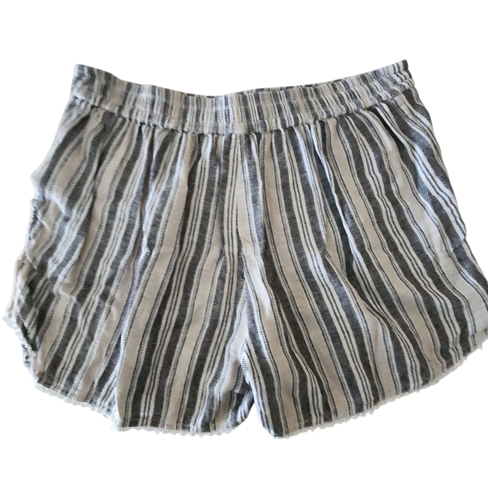 Caslon Black and Beige Striped Linen Blend Shorts Women Size L - Picture 3 of 10